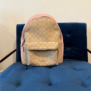 Coach nylon canvas backpack in pink and tan color